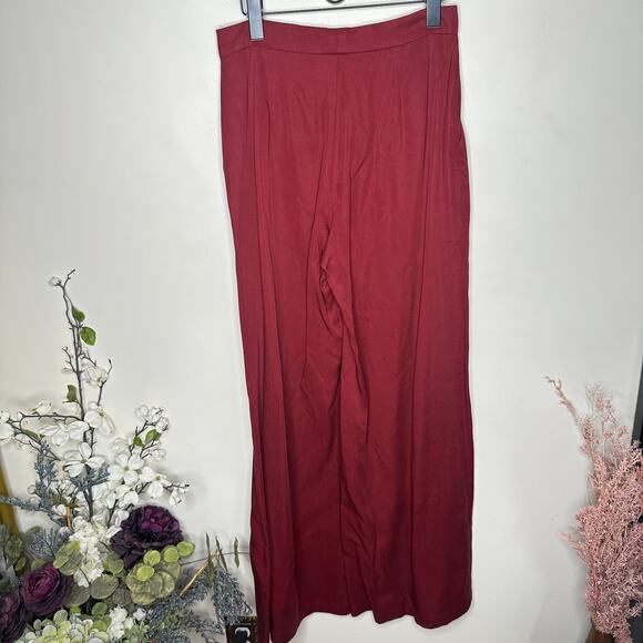REFORMATION Wide Leg Tencel Draped Pants Maroon Red Sz 4 NWT {X9} - Picture 3 of 6